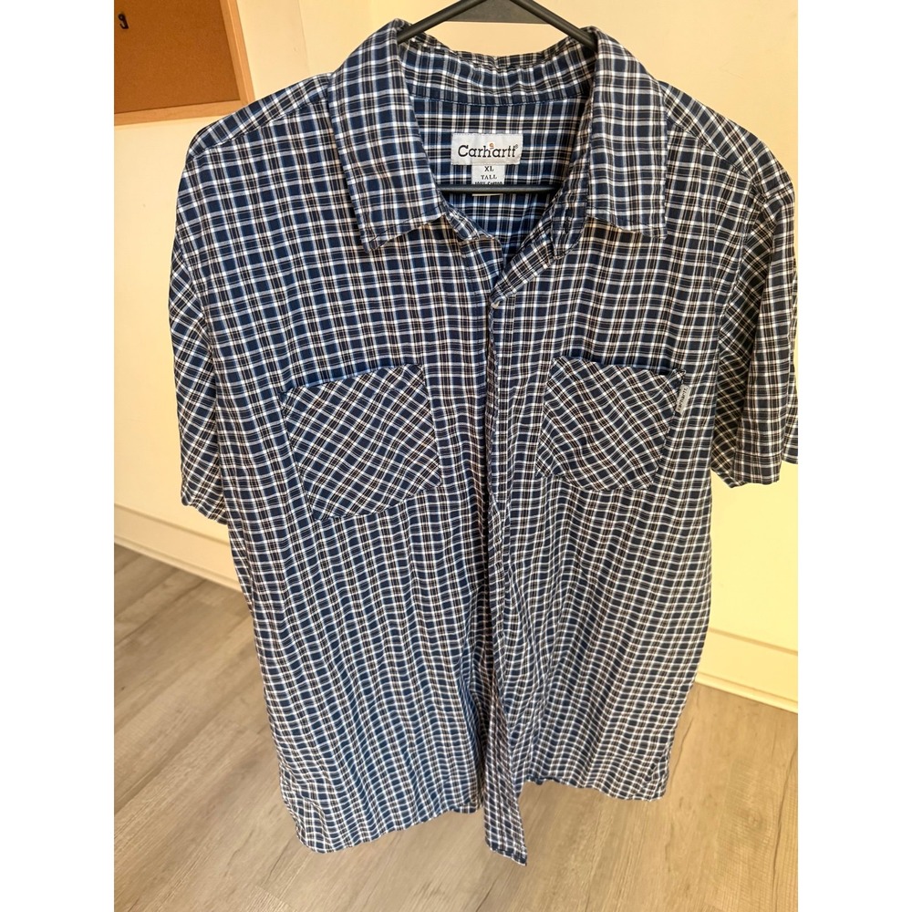 Carhartt men's Xl short sleeve button up shirt blue stripe‎